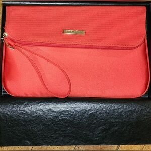Giorgio Armani Beauty Red Ribbed Satin Clutch Wristlet Makeup Bag - New In Box